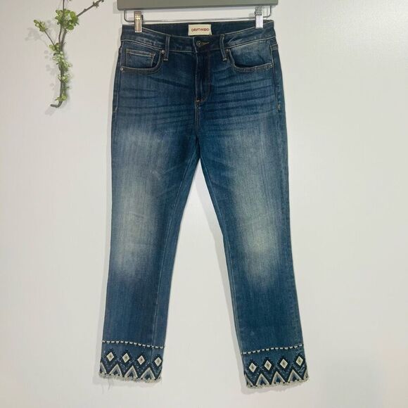 Driftwood Collette Jeans Raw Hem Embroidered Studs Sz W26, L26 - Picture 1 of 9